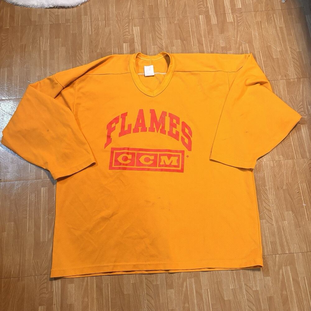 Vintage RARE Maska Air-Knit NHL Calgary Flames Men's Yellow Jersey #18 Sz XL